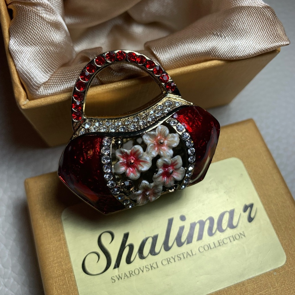 Shalimar Swarovski Red Crystal Floral Handbag trinket.